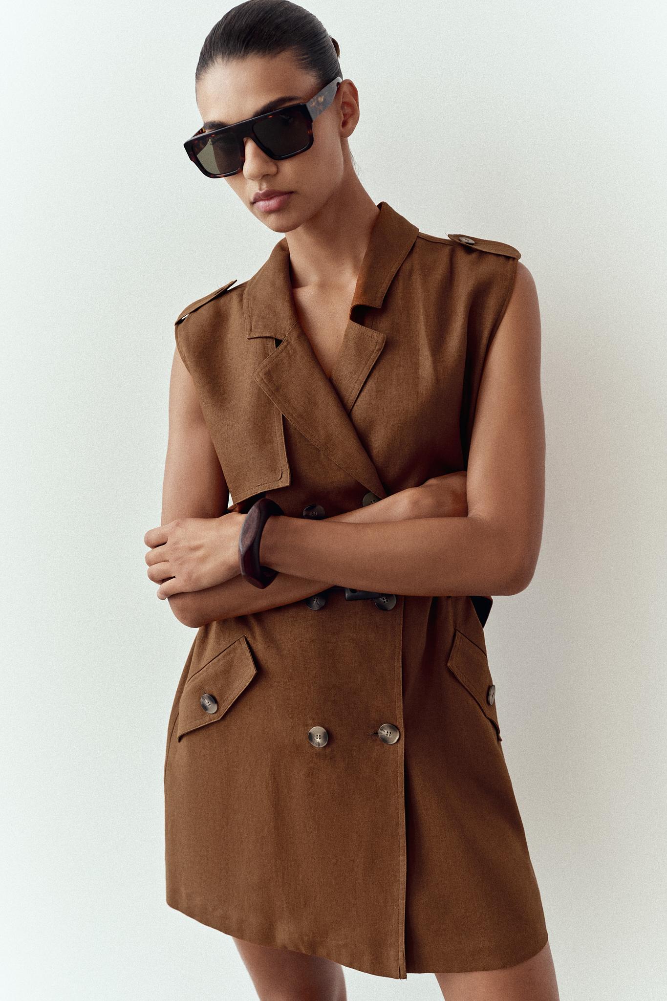 SHORT LINEN BELTED DRESS